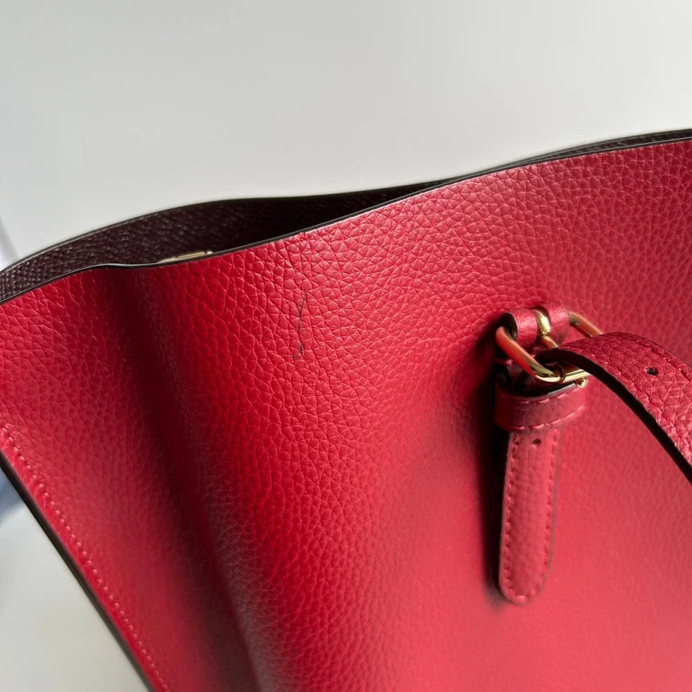 Coach Mollie Tote Red Apple Pebbled Leather Bag 1671